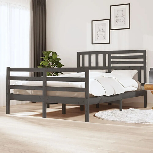 vidaXL Cadre de lit sans matelas gris 135x190 cm bois massif