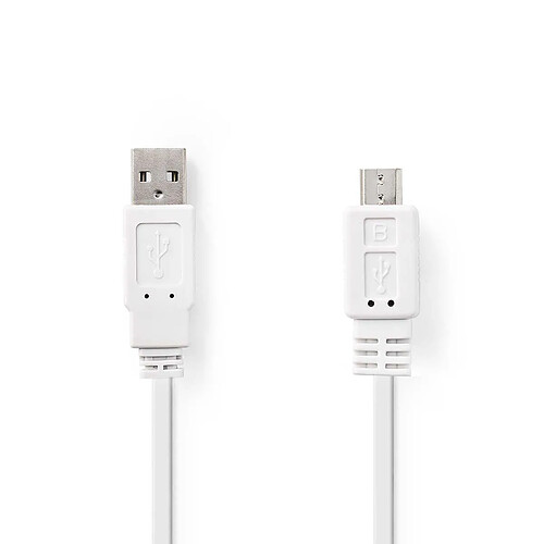 NEDIS Câble USB 2.0 plat A Mâle - Micro B Mâle 1,0 m Blanc