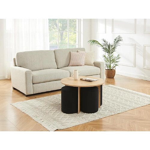 Vente-Unique Table basse en MDF + 4 poufs en tissu bouclette - Naturel et noir - AKSAY