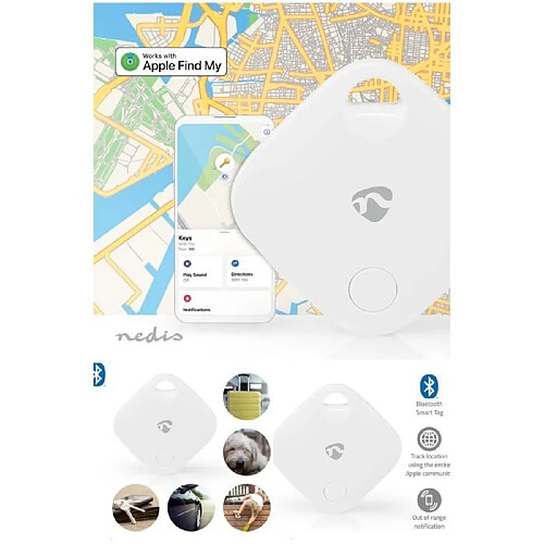 NEDIS Tracker Bluetooth GPS Type AirTags Pack de 1 Dispositif de Recherche de Clé, Téléphone Portable, Alarme Porte-Clés Anti-Perte Blueto