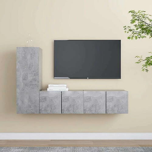 Maison Chic Ensemble de meubles TV 3 pcs | Banc TV Moderne pour salon | Meuble de Rangement - Gris béton Aggloméré -MN30930