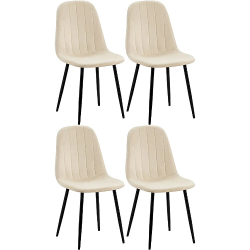 Decoshop26 Set de 4 chaises de salle à manger coutures décoratives verticales assise en velours crème pieds en métal noir 10_0001751