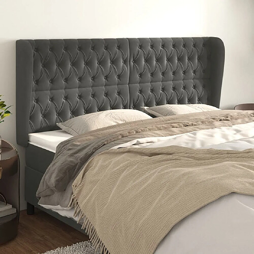 Maison Chic Tête de lit scandinave avec oreilles,meuble de chambre Gris foncé 203x23x118/128 cm Velours -MN24150