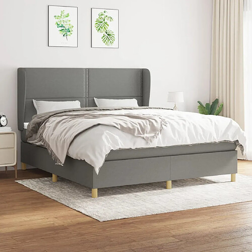 vidaXL Sommier à lattes de lit avec matelas Gris foncé 180x200cm Tissu