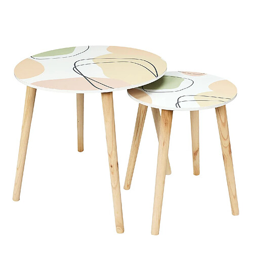 Toilinux Duo de Tables gigognes Poésie - Beige, Rose, Vert et Blanc