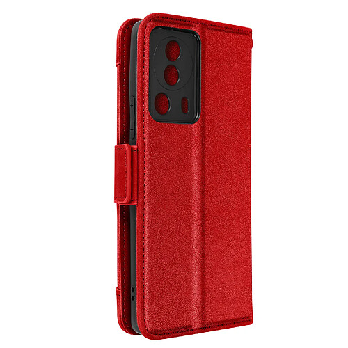 Avizar Étui Folio pour Xiaomi 13 Lite porte-cartes amovible languette magnétique rouge