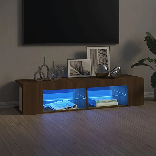 vidaXL Meuble TV avec lumières LED chêne marron 135x39x30 cm