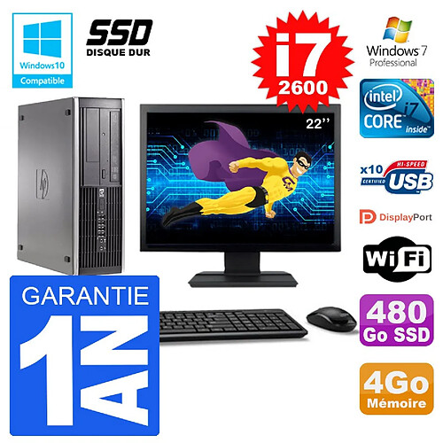 PC HP 6200 SFF Ecran 22" Intel i7-2600 RAM 4Go SSD 480Go Graveur DVD Wifi W7 · Occasion