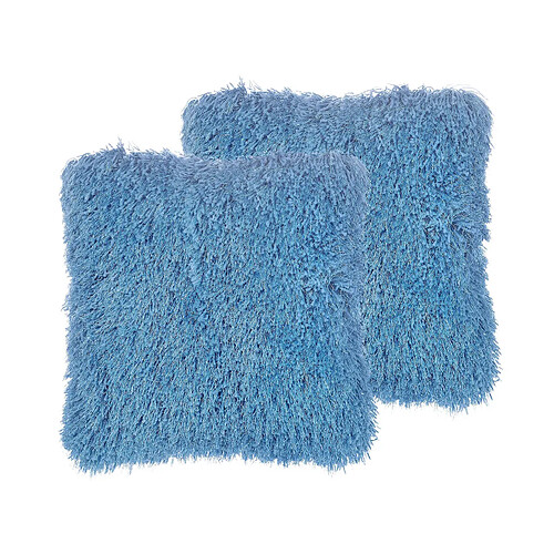 Beliani Lot de 2 coussins CIDE Bouclé 45 x 45 cm Unicolore Bleu