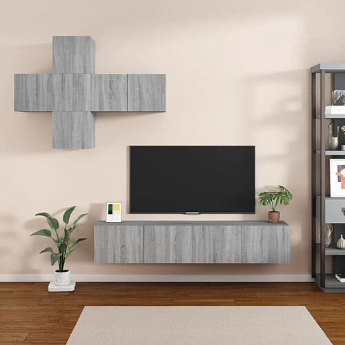 vidaXL Ensemble de meubles TV 7 pcs Sonoma gris Bois d'ingénierie