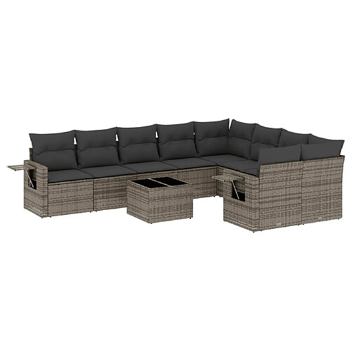 Maison Chic Salon de jardin avec coussins 10 pcs | Ensemble de Table et chaises | Mobilier d'Extérieur gris résine tressée -GKD43374