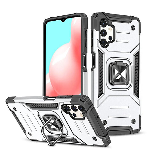 Ozzzo wozinsky ring armor coque hybride robuste + support magnetique pour samsung galaxy a73 argent