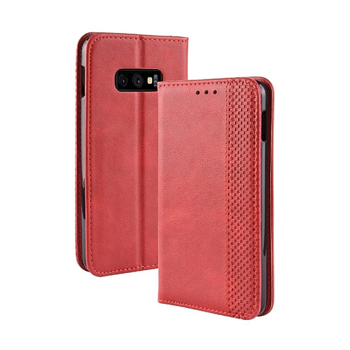 Wewoo Housse Coque Étui en cuir à boucle magnétique avec texture rétro à pour Galaxy S10 Lite, support et emplacements pour cartes porte-monnaie (rouge)