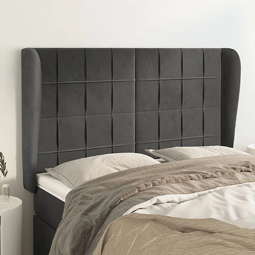 Maison Chic Tête de lit scandinave avec oreilles,meuble de chambre Gris foncé 147x23x118/128 cm Velours -MN46837