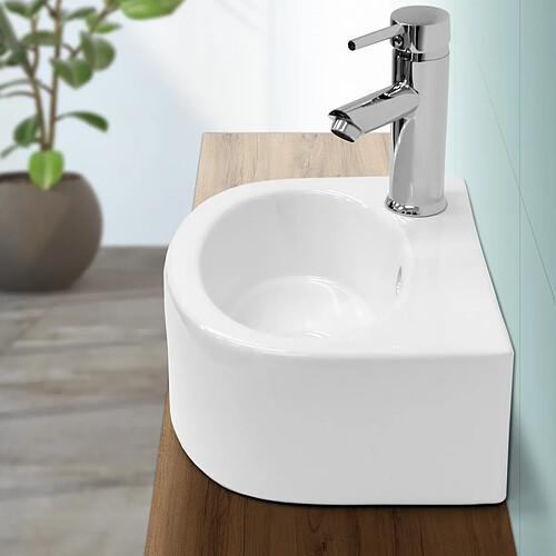 Ecd Germany Lavabo en céramique blanc environ 335 x 255 x 130 mm avec dispositif d'écoulement