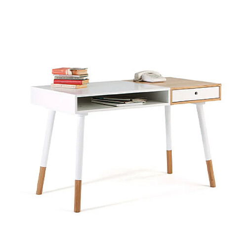 Mes Bureau scandinave 120x60x75 cm décor blanc et chêne