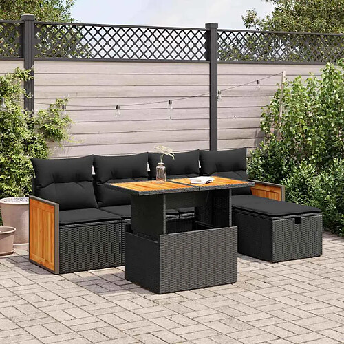 vidaXL Salon de jardin 6 pcs avec coussins noir résine tressée