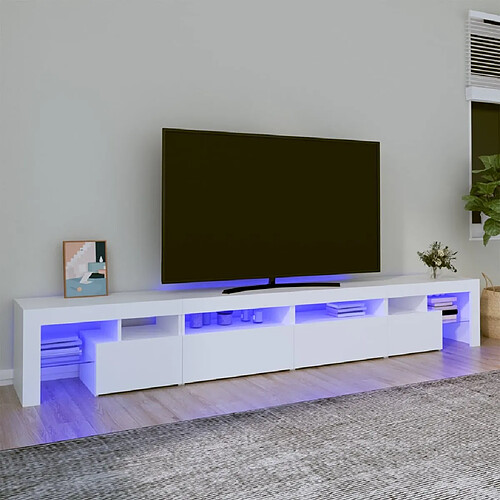 vidaXL Meuble TV avec lumières LED Blanc 260x36,5x40 cm