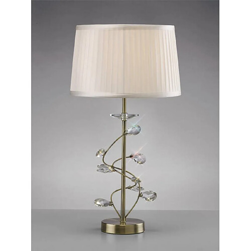 Luminaire Center Lampe de Table Willow avec Abat jour blanc 1 Ampoule laiton antique/cristal