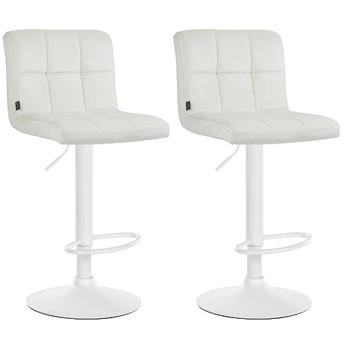 Decoshop26 Lot de 2 tabourets de bar en velours crème avec coutures décoratives pied en trompette métal blanc 10_0004401