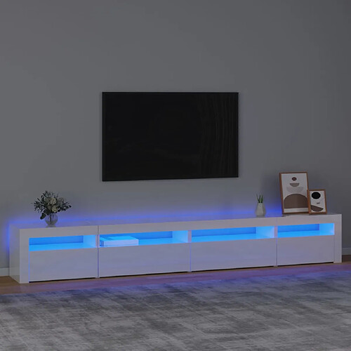 vidaXL Meuble TV avec lumières LED Blanc brillant 270x35x40 cm