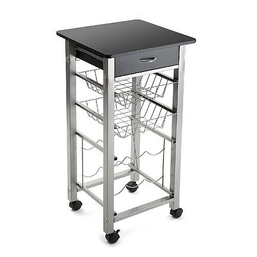 Versa Chariot de cuisine avec roulettes et tiroirs Leicester 40x40x82cm,Bois et métal, Noir