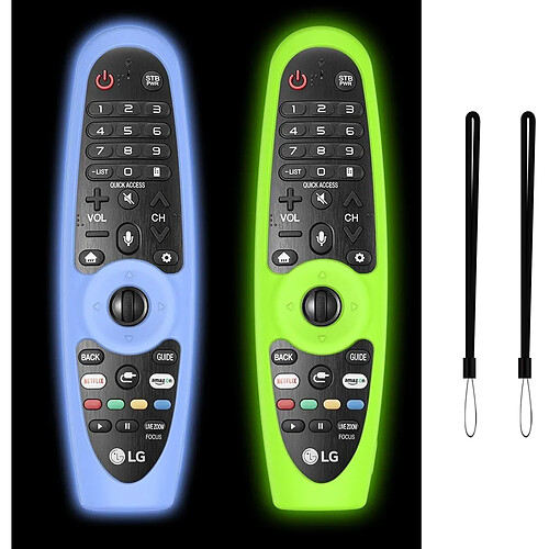 SANAG etui De Protection 2Pcs Pour Lg An-Mr600/Mr650/Mr18Ba/Mr19Ba/Mr20Ga Magic Remote Control,Manchon De Telecommande En Silicone Antichoc Antiderapant Qui Brille Dans Le Noir Avec Lanière(Bleu+Vert)