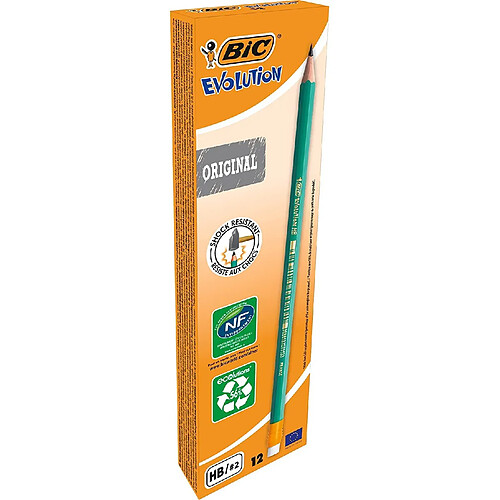 BIC Evolution Original Crayons à Papier avec Gomme Intégrée , Certifiés NF Environnement, Pointe HB, Boîte de 12 (Office Products & Supplies) BIC