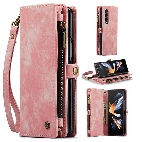 Etui en cuir fendu CASEME magnétique avec support et sangle pour votre Samsung Galaxy Z Fold4 5G - rose