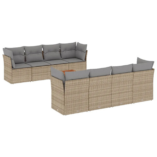 Maison Chic Salon de jardin avec coussins 9 pcs | Ensemble de Table et chaises | Mobilier d'Extérieur beige résine tressée -GKD13091