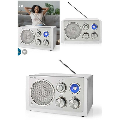 NEDIS Radio FM Vintage de table FM Alimentation secteur Analogique 15 W Bluetooth® Blanc