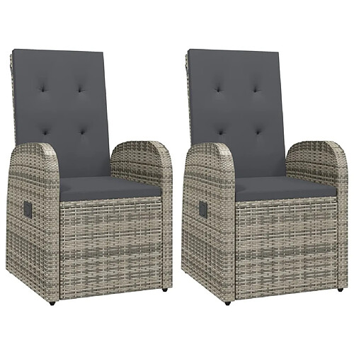 Maison Chic Lot de 2 Chaise inclinable de jardin + coussin - Fauteuil d'extérieurs Résine tressée Gris -MN93711