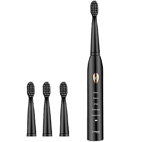 Universal Brosse à dents électrique Nettoyage acoustique puissant, 5 modes, 4 têtes de brosse, adulte (noir)