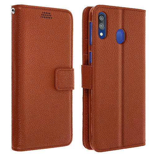 Avizar Housse Samsung Galaxy M20 Étui Porte carte Support Vidéo marron