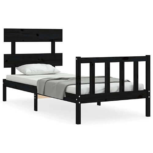 Maison Chic Cadre/structure de lit avec tête de lit pour adulte - Lit Moderne Chambre noir petit simple bois massif -MN90625