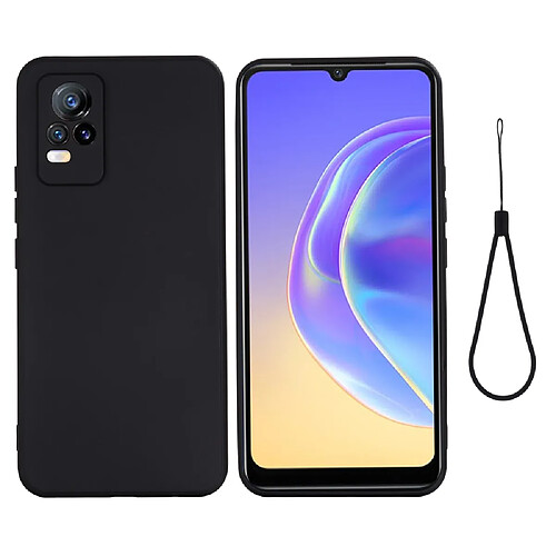 Coque en silicone qualité, antichoc, découpe précise couleur unie avec sangle noir pour votre Vivo V21e 4G/Y73