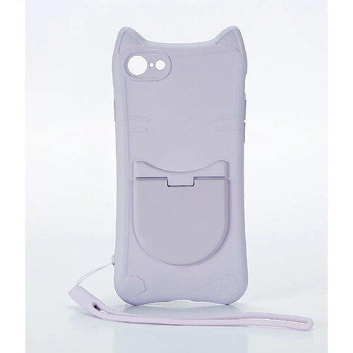 WE Coque de protection CHAT APPLE IPHONE 7 / 8 / SE 2020 Violet: Design chat miroir intégré avec dragonne - support repose téléphone anti-chocs semi-rig