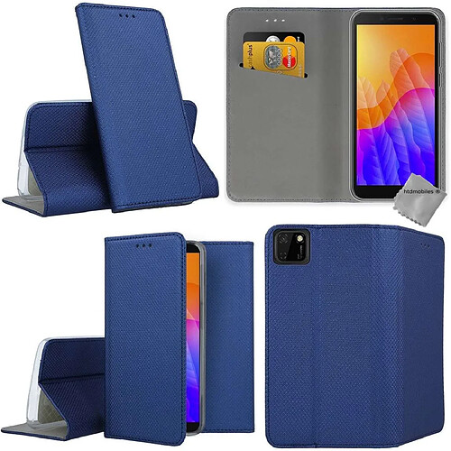 Htdmobiles Housse etui portefeuille avec coque intérieure en silicone pour Huawei Y5p + verre trempe - BLEU MAGNET