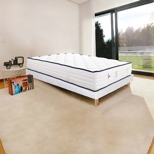 LUXURY LITERIE Ensemble Matelas Patriote, 27 cm, ressorts ensachés, ferme, face été/hiver + sommier blanc ep 13cm, 160x200cm