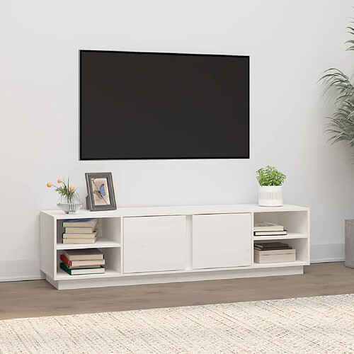 vidaXL Meuble TV Blanc 156x40x40 cm Bois de pin massif