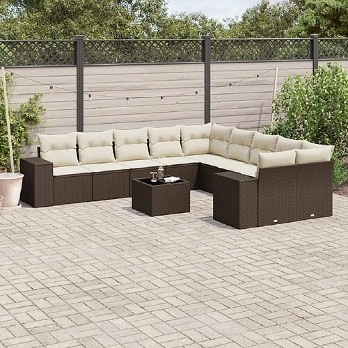 vidaXL Salon de jardin et coussins 11 pcs marron résine tressée