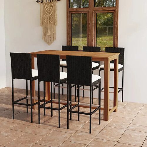 vidaXL Ensemble de bar de jardin avec coussins 7 pcs Noir