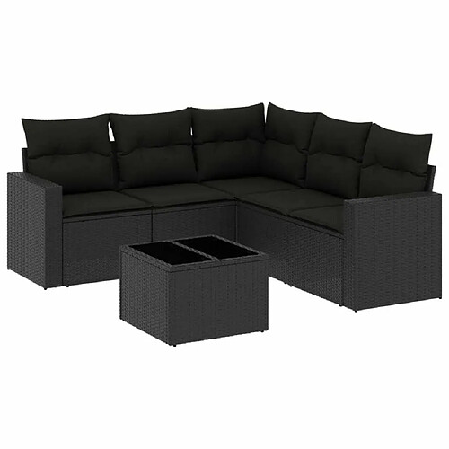 Maison Chic Salon de jardin 6 pcs avec coussins | Ensemble de Table et chaises | Mobilier d'Extérieur noir résine tressée -GKD90045