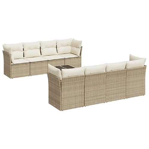 Maison Chic Salon de jardin avec coussins 9 pcs | Ensemble de Table et chaises | Mobilier d'Extérieur beige résine tressée -GKD23878