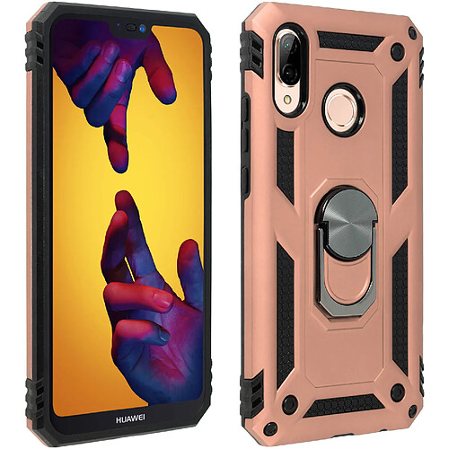 Avizar Coque Huawei P20 Lite Bi matières Bague Support Vidéo rose gold