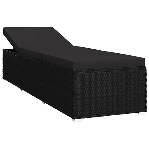 Helloshop26 Transat chaise longue bain de soleil lit de jardin terrasse meuble d'extérieur avec coussin résine tressée noir 02_0012524