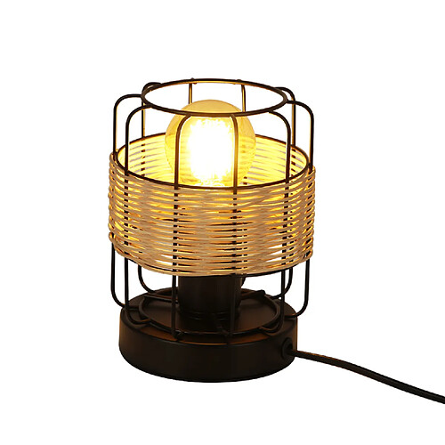 NETTLIFE lampe de table vintage: petite lampe de table boho lampe salon noir en rotin métal E27 scandinave lampe de bureau déco campagne- sans ampoule