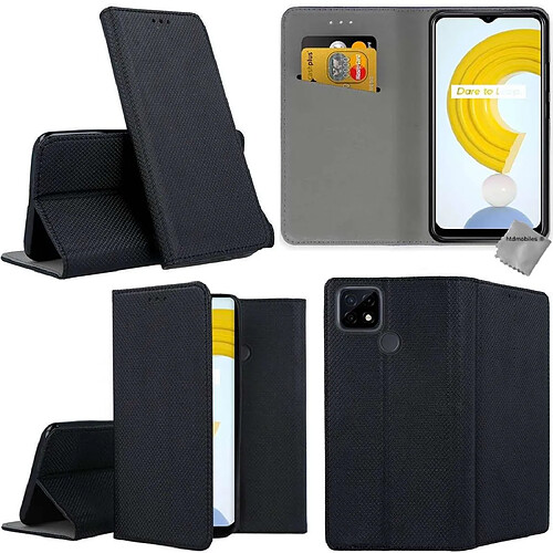 Htdmobiles Housse etui portefeuille avec coque intérieure en silicone pour Realme C21 + film ecran - NOIR MAGNET