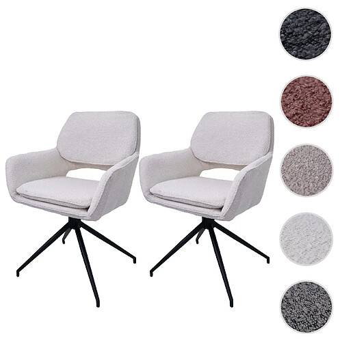 Mendler Lot de 2 chaises de salle à manger HWC-N74, chaise de cuisine, pivotante Auto-Return, tissu bouclé (540g/m²) Oeko-Tex ~ crème