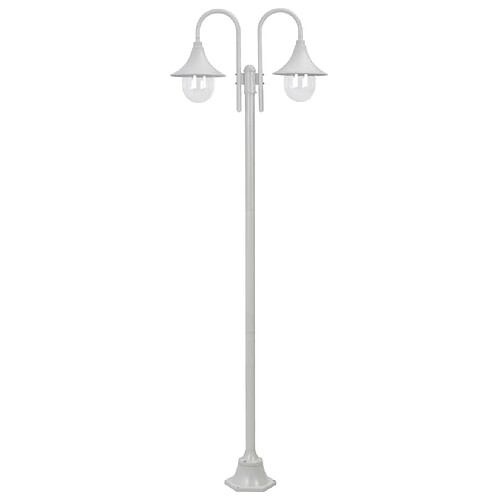 vidaXL Lampadaire de jardin E27 220 cm Aluminium 2 lanternes Blanc